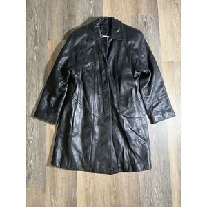 Coldwater Creek Black Lambskin Leather Coat Paneled Insulated Womens XS VT005